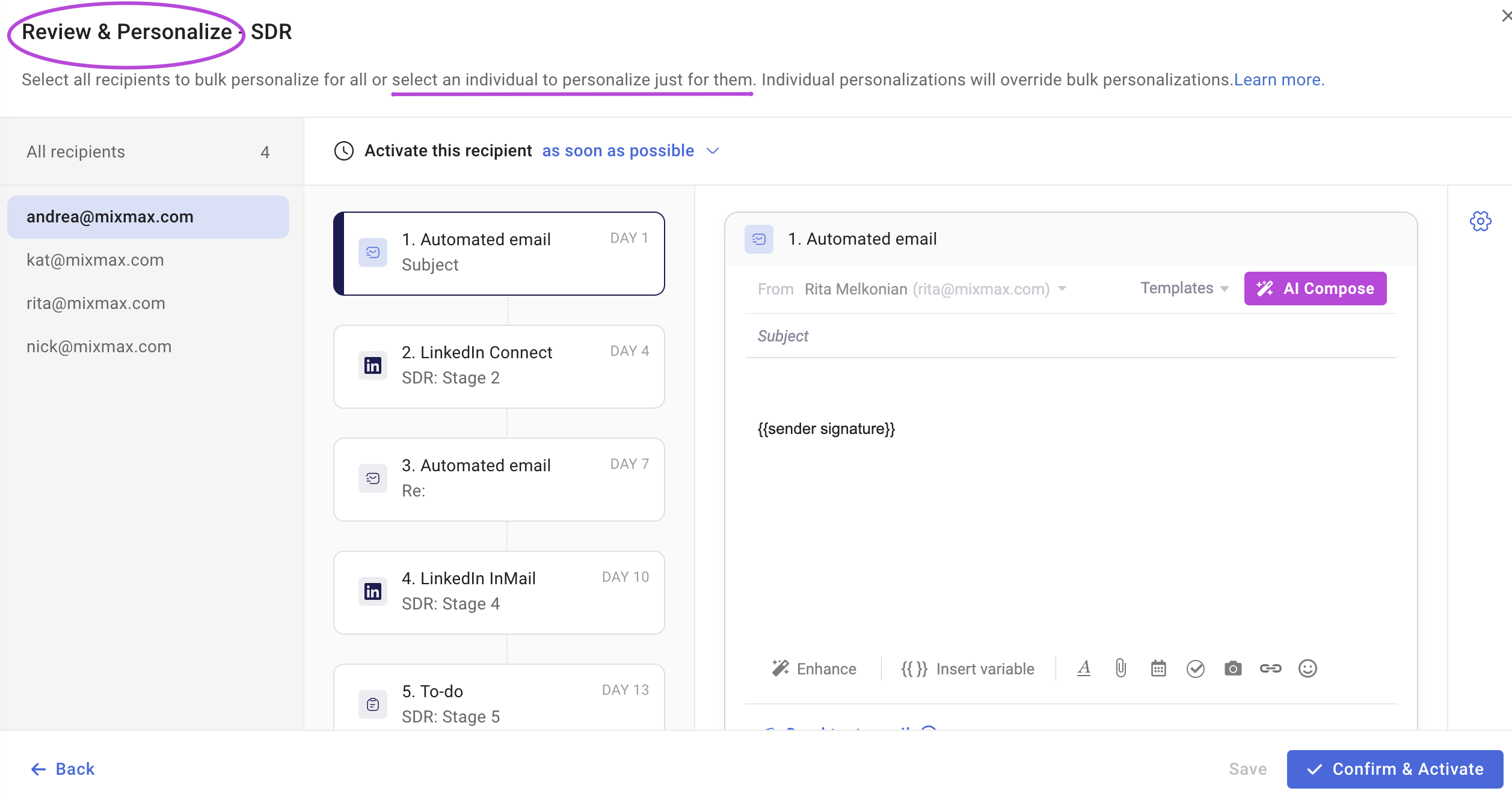 Sequence personalization